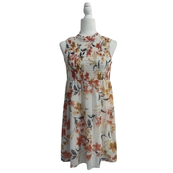 Lily Star Floral Sleeveless Smocked High Neck Sleeveless Mini Dress - Size Small - Picture 1 of 12